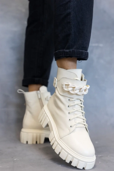 Жіночі черевики шкіряні зимові молочні Vlamax Б 67 на меху фото 6 — інтернет-магазин Tapok