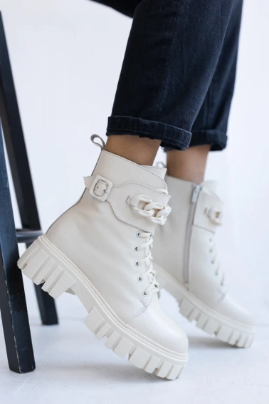 Жіночі черевики шкіряні зимові молочні Vlamax Б 67 на меху фото 7 — інтернет-магазин Tapok
