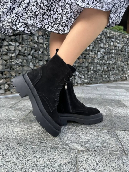Ботинки женские замшевые черные демисезонные фото 1 — интернет-магазин Tapok