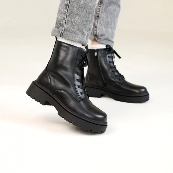 Ботинки кожаные мех 586985 Черные фото 1 — интернет-магазин Tapok