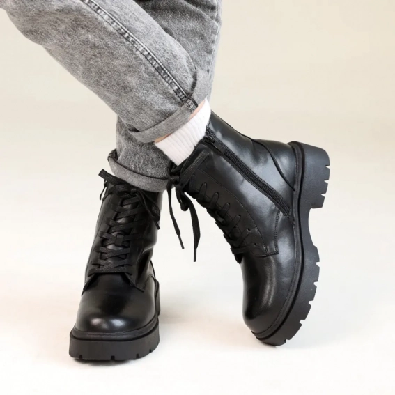 Ботинки кожаные мех 586985 Черные фото 5 — интернет-магазин Tapok