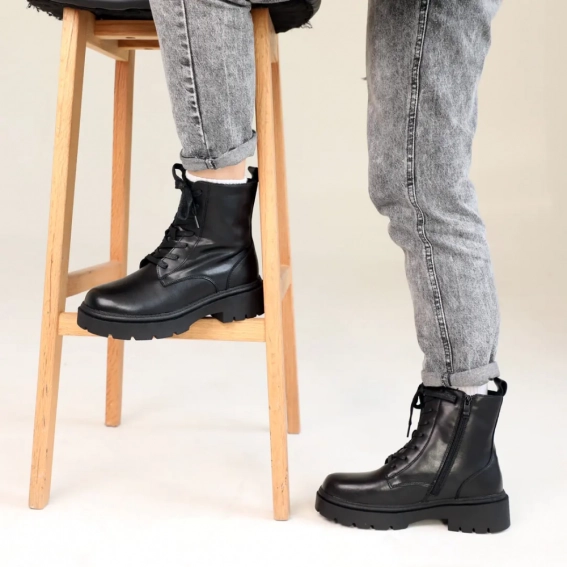 Ботинки кожаные мех 586985 Черные фото 6 — интернет-магазин Tapok