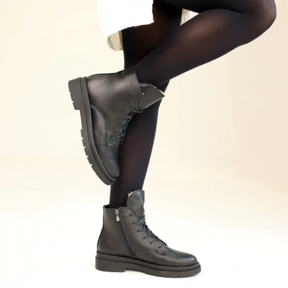 Ботинки кожаные мех 587043 Черные фото 4 — интернет-магазин Tapok