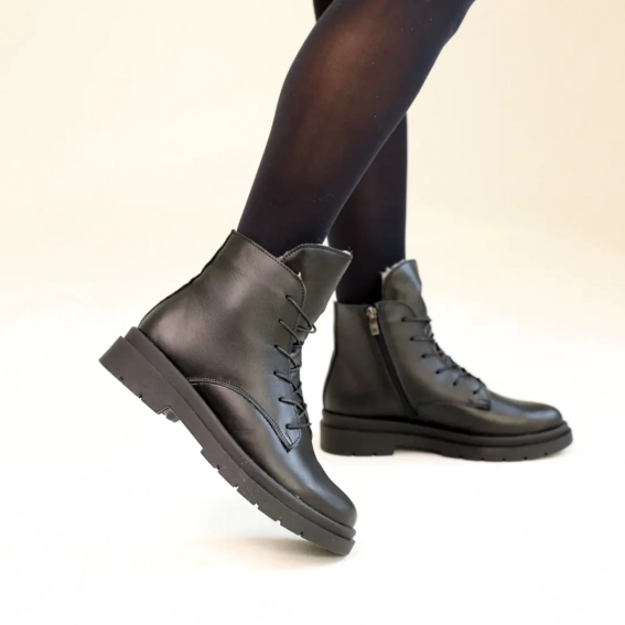 Ботинки кожаные мех 587043 Черные фото 5 — интернет-магазин Tapok