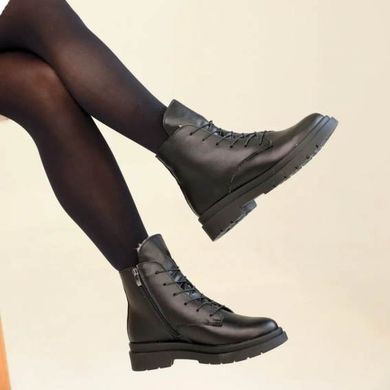Ботинки кожаные мех 587043 Черные фото 6 — интернет-магазин Tapok
