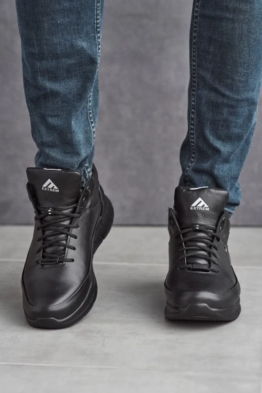 Мужские кроссовки кожаные зимние черные Extrem 1570 фото 2 — интернет-магазин Tapok
