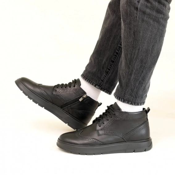 Ботинки кожаные мех 587318 Черные фото 1 — интернет-магазин Tapok