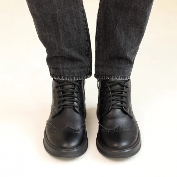 Ботинки кожаные мех 587318 Черные фото 3 — интернет-магазин Tapok