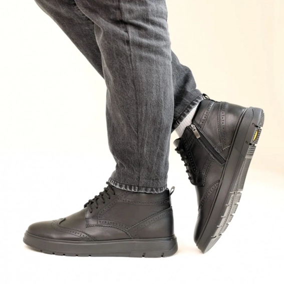 Ботинки кожаные мех 587318 Черные фото 4 — интернет-магазин Tapok