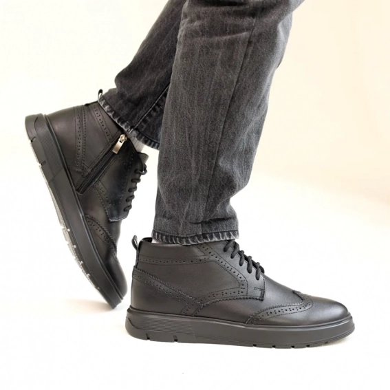 Ботинки кожаные мех 587318 Черные фото 5 — интернет-магазин Tapok