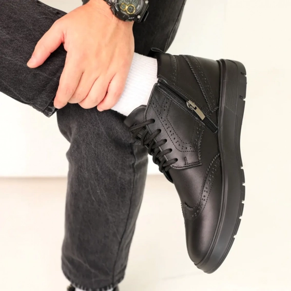 Ботинки кожаные мех 587318 Черные фото 6 — интернет-магазин Tapok