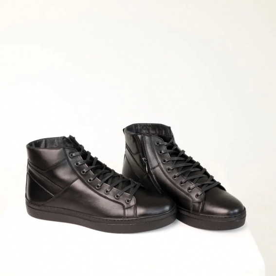 Ботинки кожаные мех 587348 Черные фото 1 — интернет-магазин Tapok