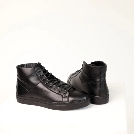 Ботинки кожаные мех 587348 Черные фото 2 — интернет-магазин Tapok