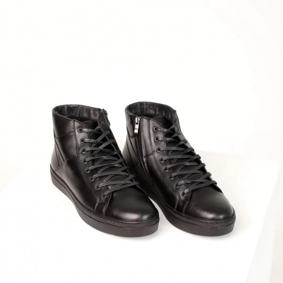 Ботинки кожаные мех 587348 Черные фото 3 — интернет-магазин Tapok