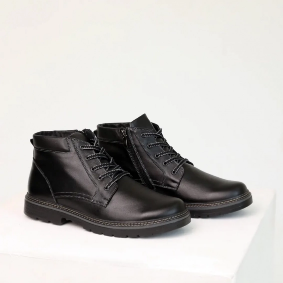 Ботинки кожаные мех 587349 Черные фото 1 — интернет-магазин Tapok