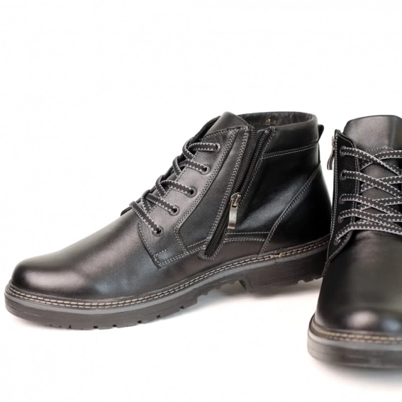 Ботинки кожаные мех 587349 Черные фото 2 — интернет-магазин Tapok