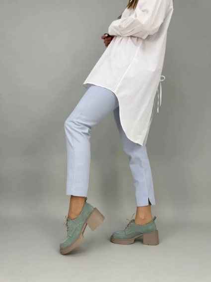 Туфлі жіночі замшеві бірюзового кольору на підборах зі шнурівкою. фото 2 — інтернет-магазин Tapok