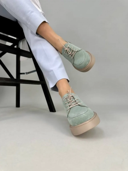 Туфлі жіночі замшеві бірюзового кольору на підборах зі шнурівкою. фото 7 — інтернет-магазин Tapok