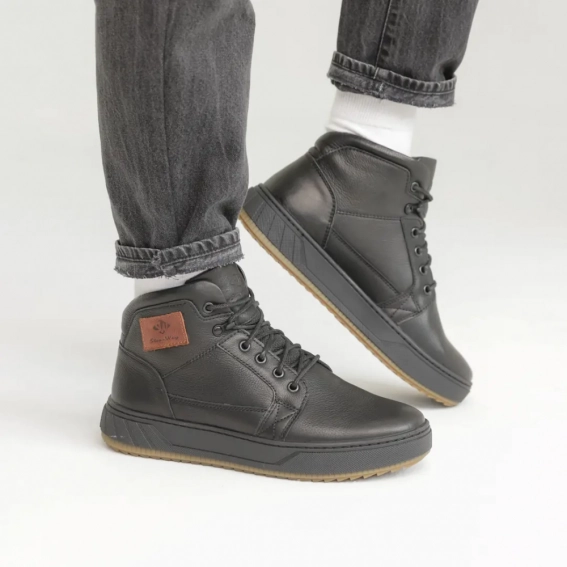 Ботинки кожаные мех 587040 Черные фото 1 — интернет-магазин Tapok