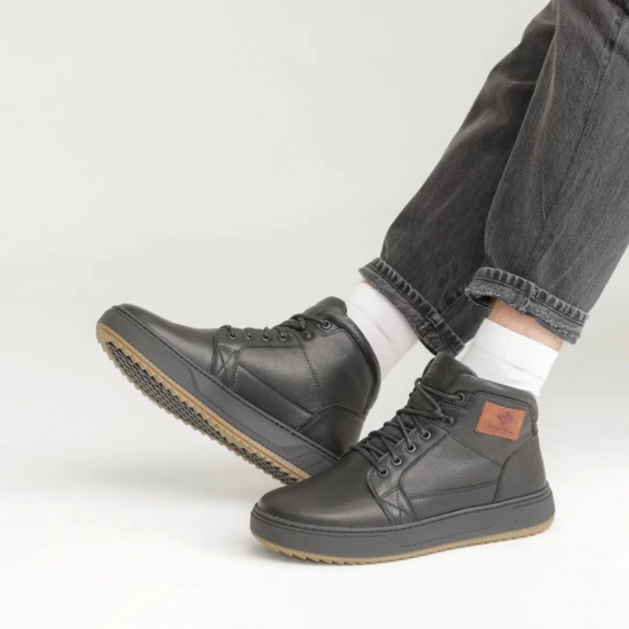 Ботинки кожаные мех 587040 Черные фото 3 — интернет-магазин Tapok