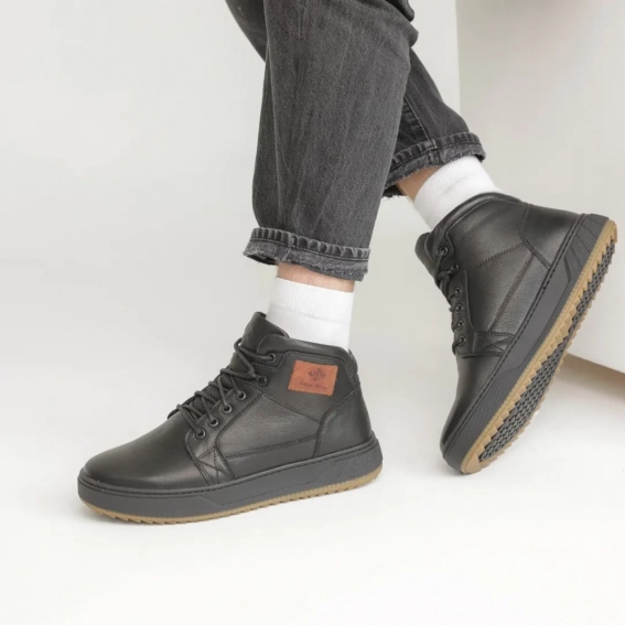 Ботинки кожаные мех 587040 Черные фото 7 — интернет-магазин Tapok