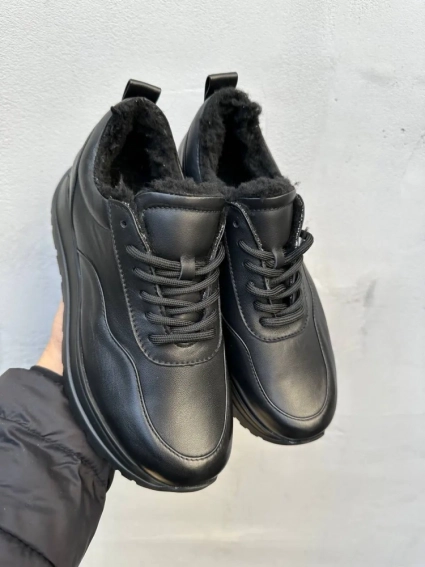Жіночі кросівки шкіряні зимові чорні Leader Style 3464 хутро фото 2 — інтернет-магазин Tapok