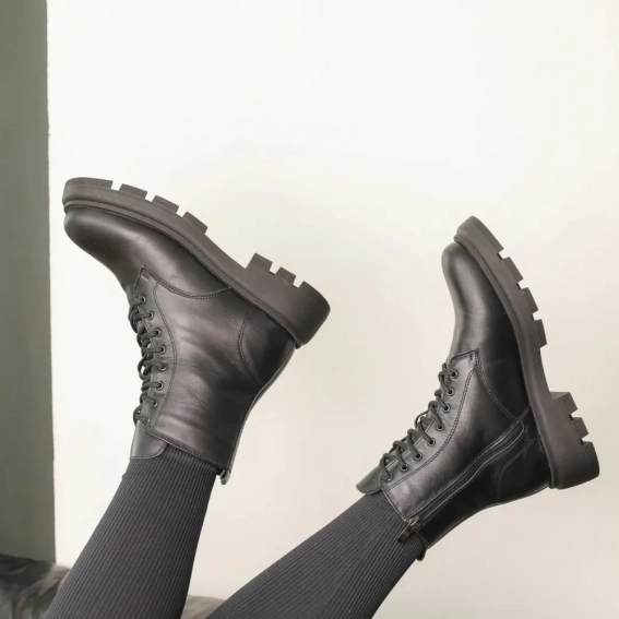 Ботинки кожаные мех 587023 Черные фото 5 — интернет-магазин Tapok