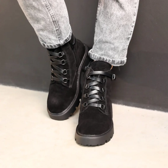 Ботинки женские замшевые мех 586990 Черный фото 4 — интернет-магазин Tapok