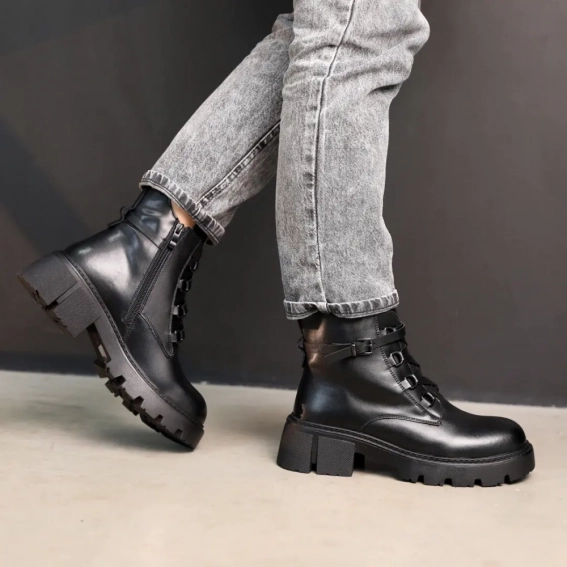 Ботинки кожаные мех 586987 Черные фото 1 — интернет-магазин Tapok