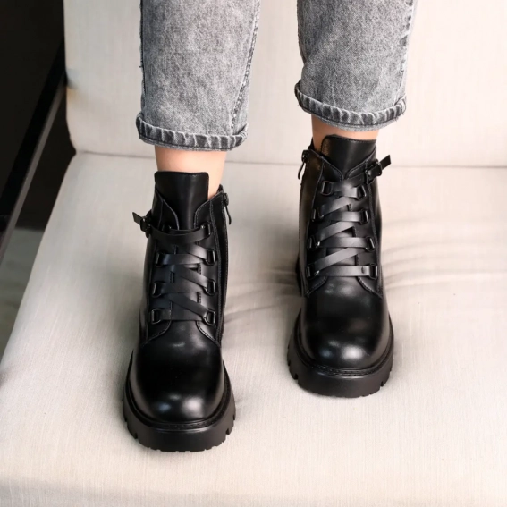 Ботинки кожаные мех 586987 Черные фото 3 — интернет-магазин Tapok
