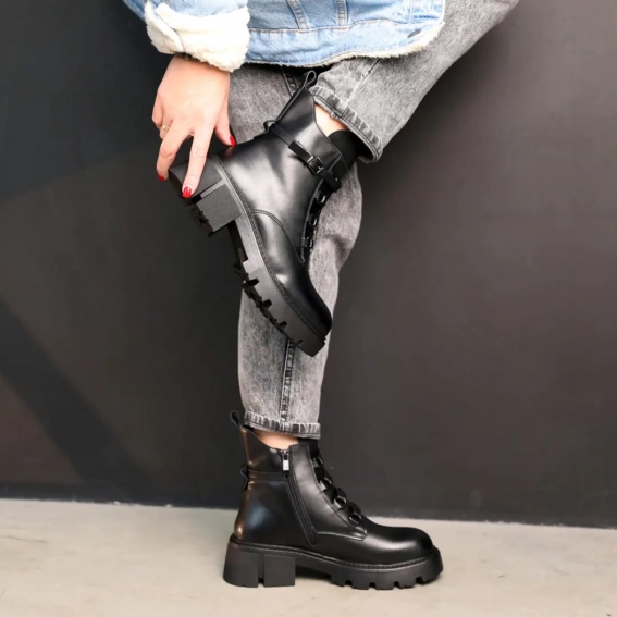 Ботинки кожаные мех 586987 Черные фото 4 — интернет-магазин Tapok