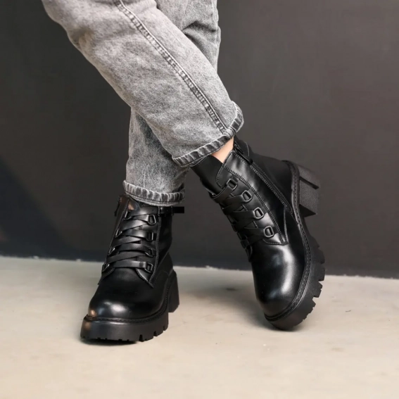 Ботинки кожаные мех 586987 Черные фото 7 — интернет-магазин Tapok