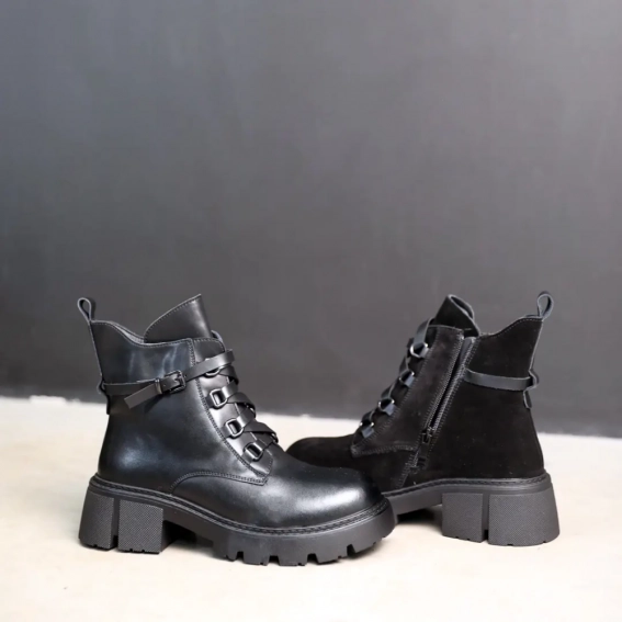 Ботинки кожаные мех 586987 Черные фото 11 — интернет-магазин Tapok
