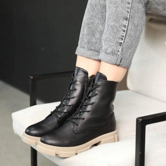 Ботинки кожаные мех 587475 Черные фото 2 — интернет-магазин Tapok