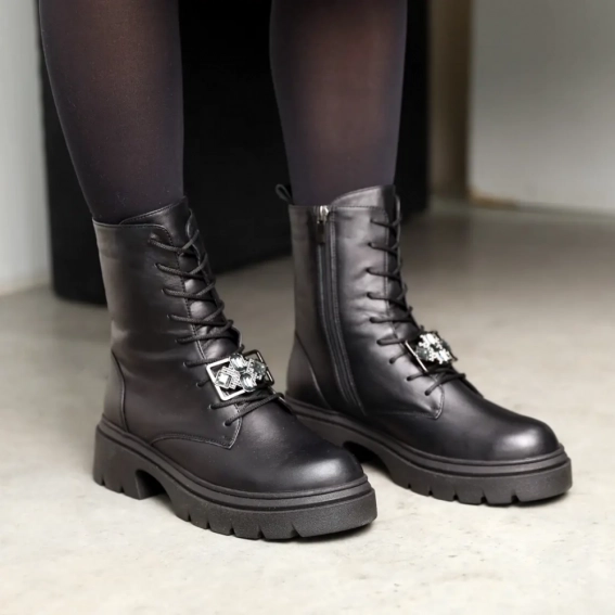 Ботинки кожаные с мехом 587084 Черные фото 2 — интернет-магазин Tapok