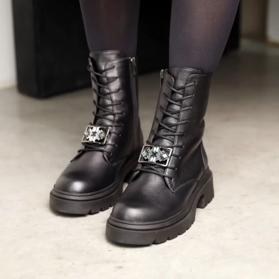Ботинки кожаные с мехом 587084 Черные фото 3 — интернет-магазин Tapok