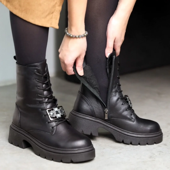Ботинки кожаные с мехом 587084 Черные фото 8 — интернет-магазин Tapok