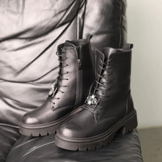 Ботинки кожаные с мехом 587084 Черные фото 9 — интернет-магазин Tapok