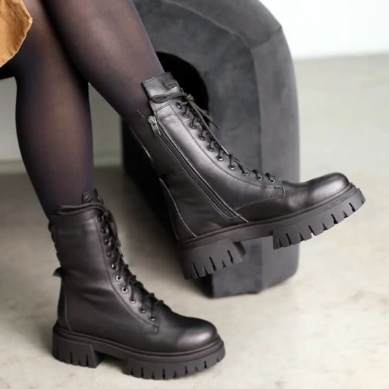 Ботинки кожаные с мехом 587306 Черные фото 3 — интернет-магазин Tapok