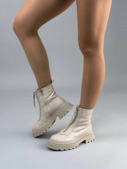 Ботинки женские кожаные молочные зимние фото 2 — интернет-магазин Tapok