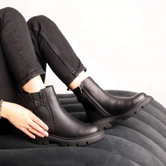 Ботинки кожаные с мехом 587450 Черные фото 2 — интернет-магазин Tapok