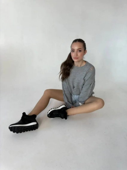 Кросівки жіночі шкіряні чорні із вставками замші зимові фото 7 — інтернет-магазин Tapok