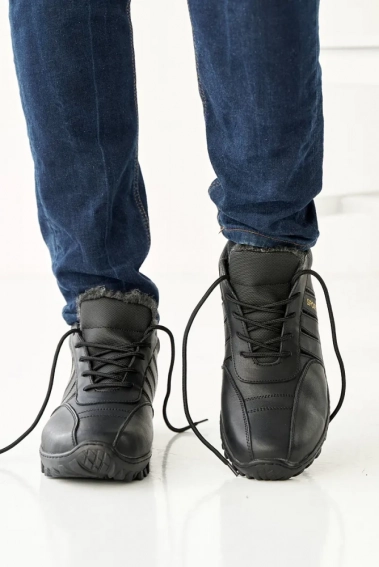 Мужские кроссовки кожаные зимние черные Gras 03Б фото 2 — интернет-магазин Tapok
