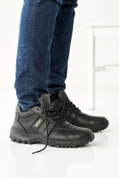 Мужские кроссовки кожаные зимние черные Gras 03Б фото 3 — интернет-магазин Tapok