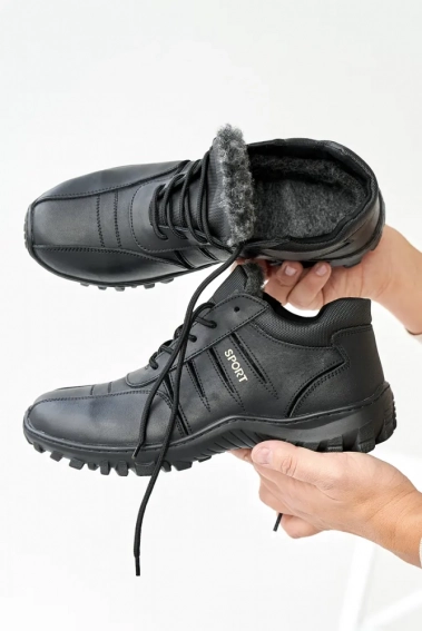 Чоловічі кросівки шкіряні зимові чорні Gras 03Б фото 4 — інтернет-магазин Tapok