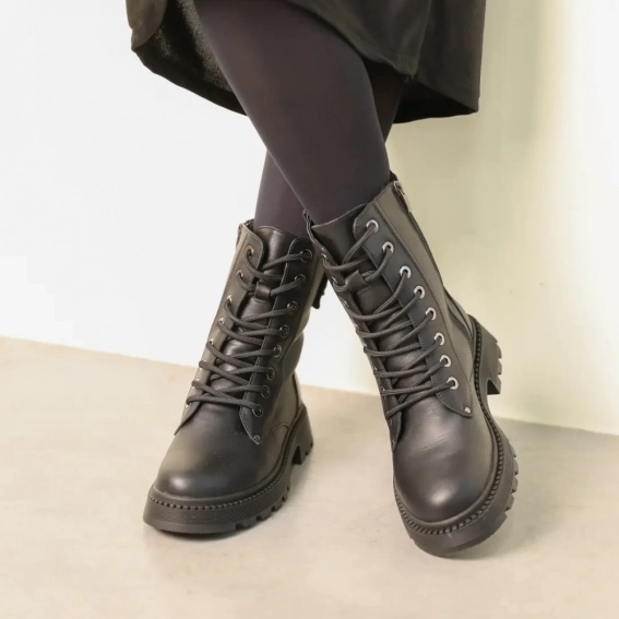 Ботинки кожаные с мехом 586994 Черные фото 3 — интернет-магазин Tapok