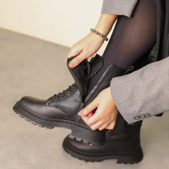 Ботинки кожаные с мехом 586994 Черные фото 9 — интернет-магазин Tapok