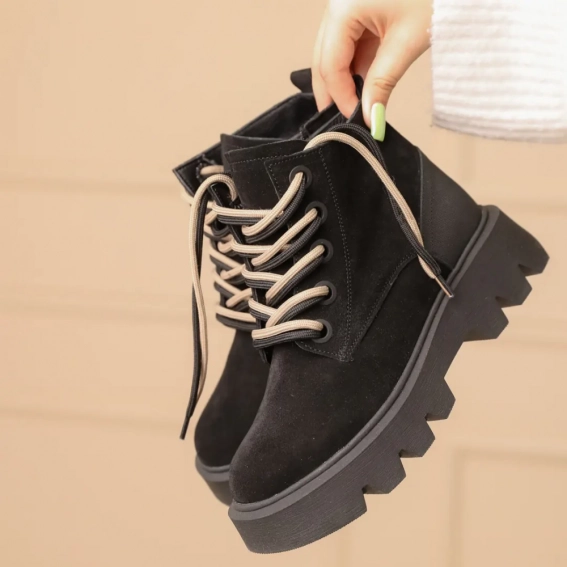 Ботинки замшевые с мехом 587012 Черные фото 9 — интернет-магазин Tapok