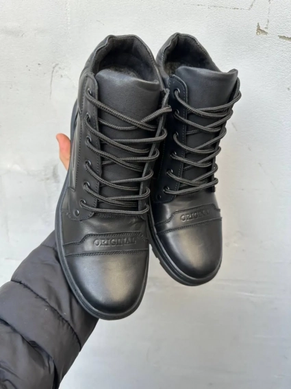 Мужские ботинки кожаные зимние черные Gras С Б фото 3 — интернет-магазин Tapok