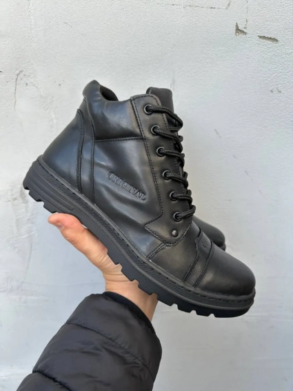 Мужские ботинки кожаные зимние черные Gras С Б фото 4 — интернет-магазин Tapok